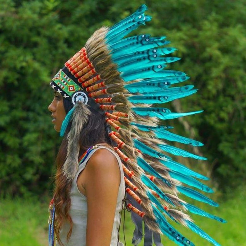 Novum Crafts Feather Headdress | Native American Indian Inspired | Aqua - Image 2